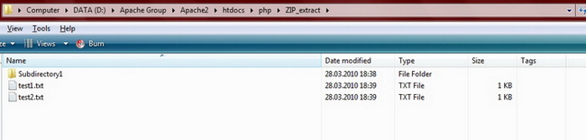 Выбранные файлы, извлеченные из archive2 в назначеный каталог ZIP_TEST